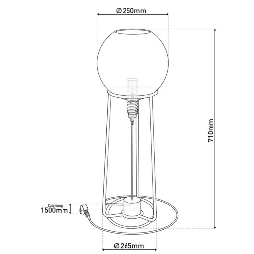 Table lamp "Stelo", modern table lamp made of black metal and smoke glass, E27 socket, 71 cm high, for dining room, living room, hallway or office,