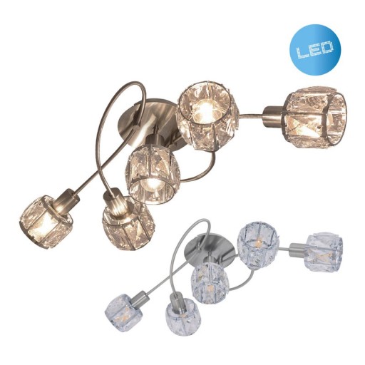 5-LED ceiling light "Josefa", metal ceiling lamp and glass in stainless steel look, with E14 version Filament Lamps included, for living room, dining room, hallway or hallway 61 x 36 x 21 cm
