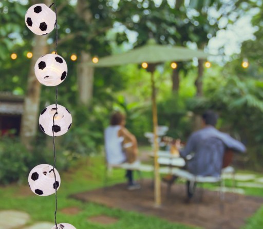 LED solar light chain Textile 20 "Football", for outside, light chain-metal, plastic and textile in black, with integrated LED