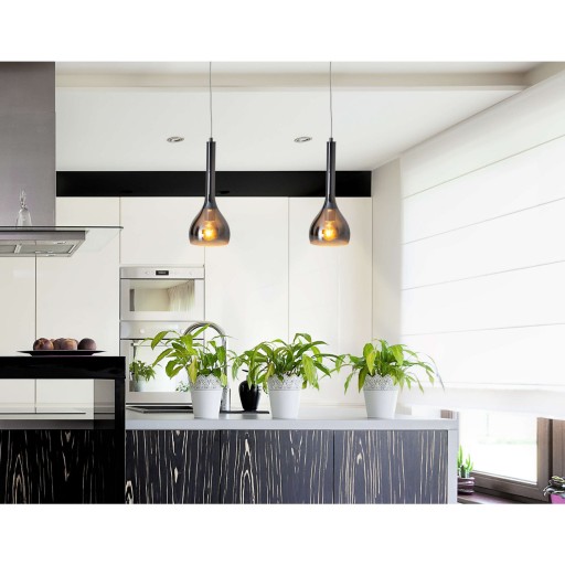 Hanger lamp "vaso", hintlamp gemaakt van metaal en rookglas in antraciet, E27 -aansluiting, voor eetkamer, woonkamer, hal of kantoor, met een Øvon 16 cm