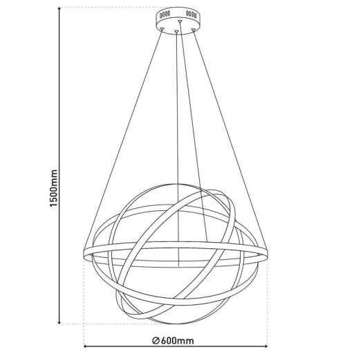 LED pendant lamp "Cosmos" metal and plastic in chrome, Ø60 cm, with firmly built -in LEDs, lighting for living room, dining room or office.