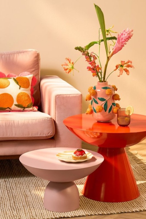 Oranges Decorative cushion - L65 x B45 x H10 cm - Cotton - Off -White, Orange, Pink