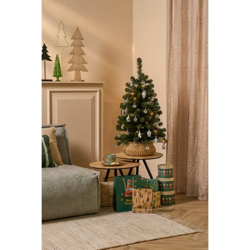 Joy Kunstkerstboom met 26 Ornamenten en LED Verlichting - H90 x Ø50 cm - Groen, Zilver