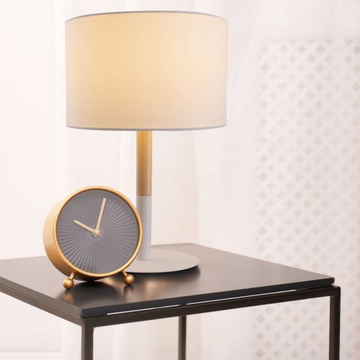 Textile table light "Tessile", table lamp made of metal, textile and rubber tree in white/nature, with E14 socket, for dining room, living room, hallway or office, 37 cm high