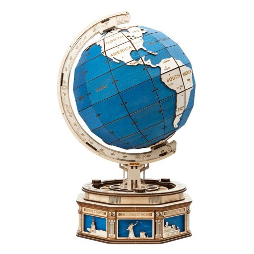 Wooden Puzzle 3D The Globe Blue, Robotime, ST002, 32.5x29x52cm