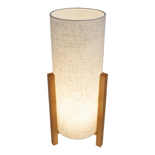 Tischleuchte "MATILDA" klassische Tischlampe mit natürlicher Ausstrahlung durch Holz und Stoffschirm, E27 Fassung, 52 cm hoch