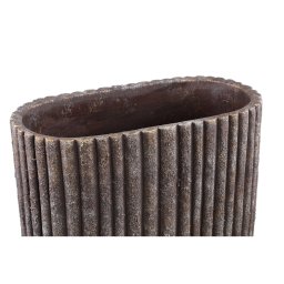 Morganne Brown Oval Cement Pot Ribbed Lines L