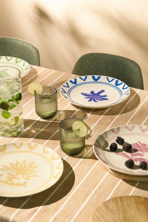 Clayton dinner plate - Set of 4 - H3 x Ø25 cm - stoneware - green, blue, yellow, lilac