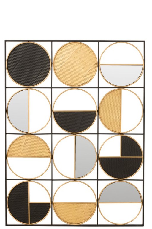 J-Line wall decoration Rounds - iron/glass - gold/black