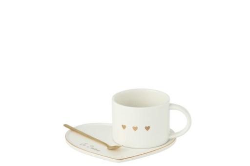 J-Line Mug + Plate + Spoon 3 Heart Ceramic White/Gold