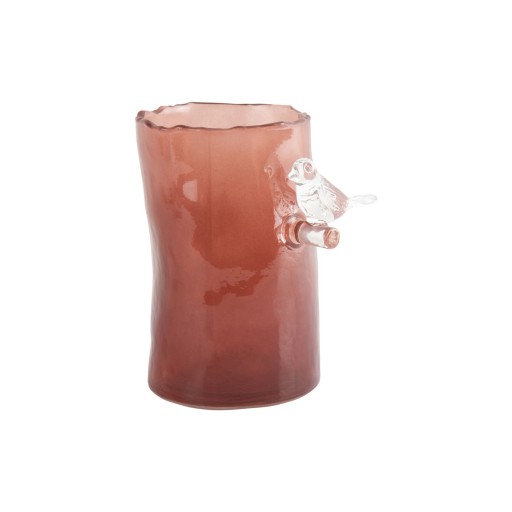 Vaas Vogel op Tak | Glazen Designvaas 15×9,5 cm Zachtbruin/Oker - Product afbeelding