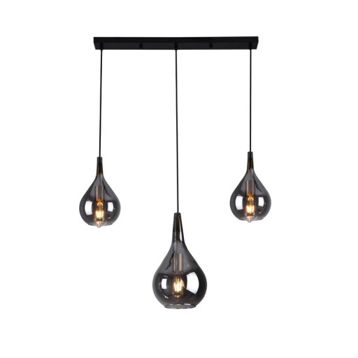 3-be pendant light "Gota", retro classic pendant lamp made of black smoke glass with E27 frames, 88 cm long, 150 high, ideal for dining room, living room and kitchen.