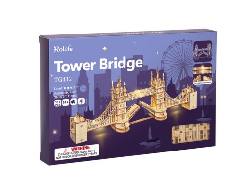 3D Wooden Puzzle, Tower Bridge incl. lighting, Robotime, TG412, 36x7.5x11.1cm