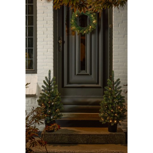 Nagoya Set van 2 Kerstbomen en 1 Kerstkrans voor Buiten met LED Verlichting en Timerfunctie - H90 x Ø45 cm - Groen