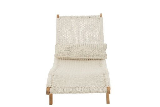 J-Line lounger + cushion Woven - plastic/teak - white