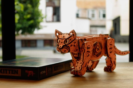 DIY 3D Mechanical Wooden Puzzle, Kitten Ginger, Eco Wood Art, 3847, 35.1x8.4x14.5