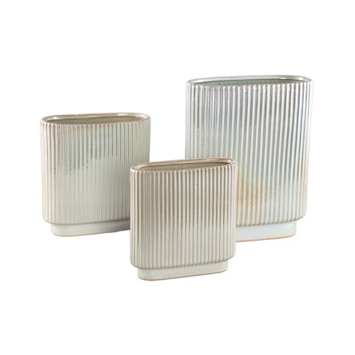 Eviera Pearl Shiny Glazed Ceramic Pot Ribbed Oval M