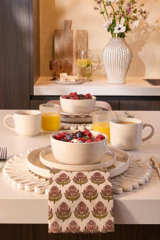 OZZU DESCRIES SET 4 PERSONS - STONE GOOD - OFF -WHITE