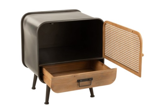 J-Line side table 1 drawer - metal/wood - black/natural