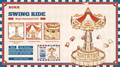 Music Box Wood DIY 3D Puzzle Swing Ride, Robotime, EA02, 22x22x27cm