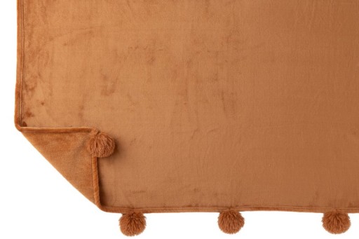 J-Line Plaid Pompom - polyester - roest - 170 x 130 cm