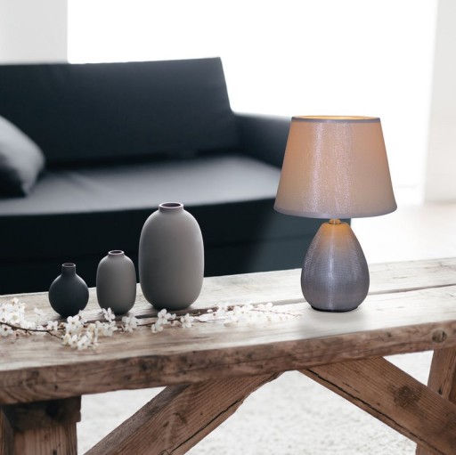 Ceramic table lamp H: 31cm "Simply Ceramics", table lamp made of ceramic, silver, with E14 socket, for dining room, living room, hallway or office, 31 cm high