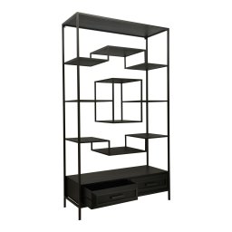 Lixly Black Wood Iron Frame Open Cabinet