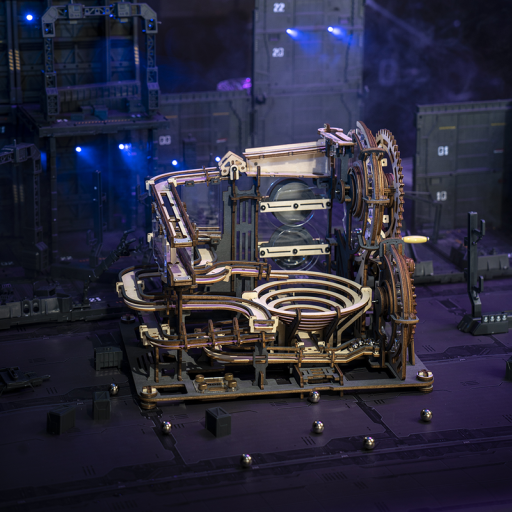 3D Wooden Puzzle Marble Track Marble Night City, Robotime, LGA01, 32.5x21.4x22.8cm