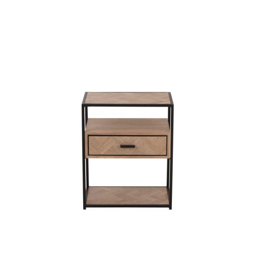 J-Line bijzettafel Zigzag 1 Lade - hout/metaal - naturel/zwart