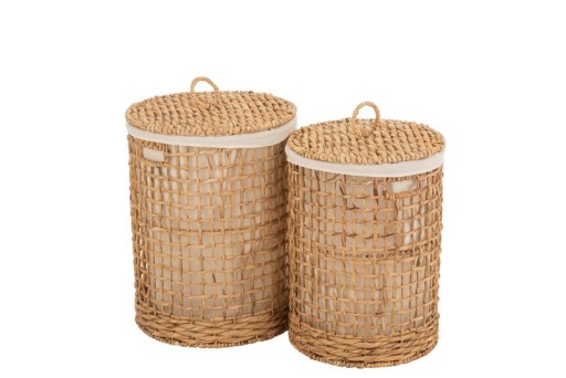 J-Line Set of 2 Baskets + Lid Washing Water Hyacinth Natural