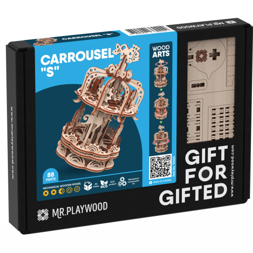 Mr. Playwood 3D Houten Puzzel Carousel klein, 10404, 12,5x12,5x17,5cm.