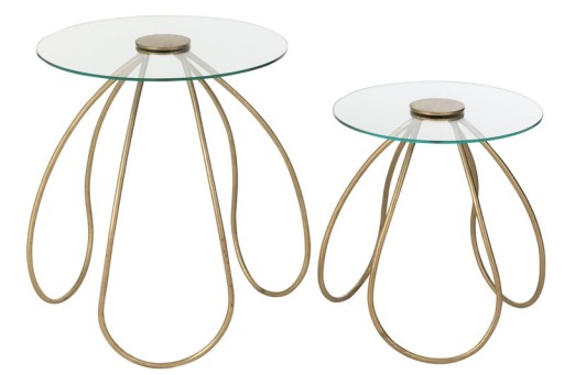 J-Line table Round - metal/glass - gold - 2 pieces