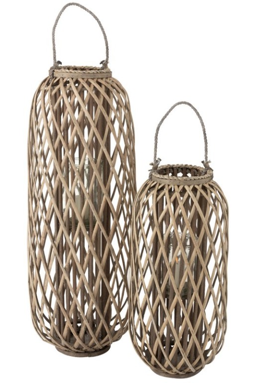 J-Line lantern Willow - wood - gray - large
