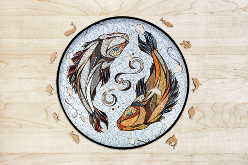 Eco Wood Art Wooden Jigsaw Puzzle Koi Carp/ Kois, 2499, 28.5x28.5x0.5cm cardboard box