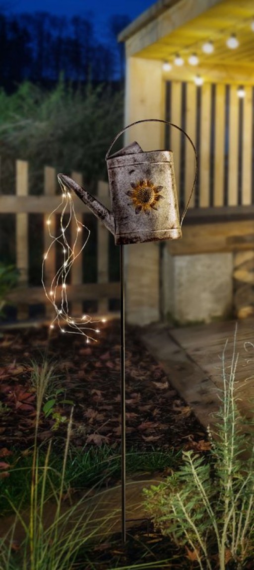 LED solar earth skewer (watering can) h: 110cm galvanized, for outside, ground skewer made of metal and plastic in silver, with integrated LED