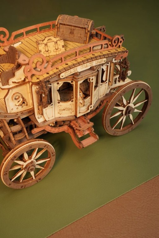 Music Box Wood DIY 3D Mechanical Music Box Stagecoach / Mechanical Music Box Carriage, Robotime, AMKA1, 21.8x11.2x14.6cm