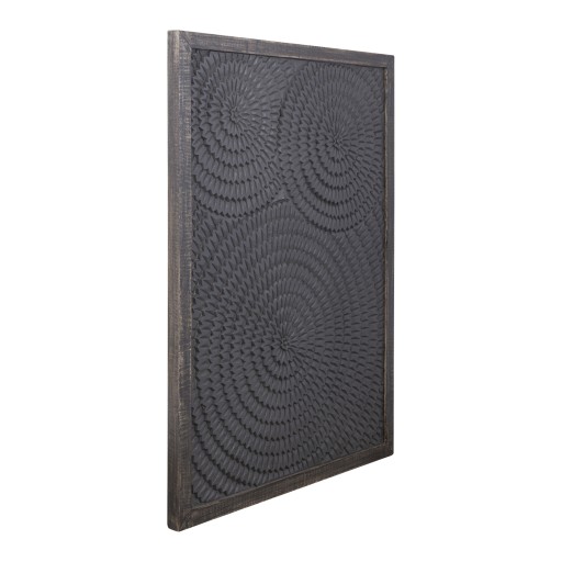 Levya Black Wooden Rect Wall Panel Round Pattern