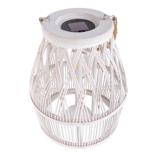 LED Solar-Dekoleuchte "Korbinian" für Garten und Terrasse aus Holz und Rattan in natur, Solar Lampe 34 cm hoch