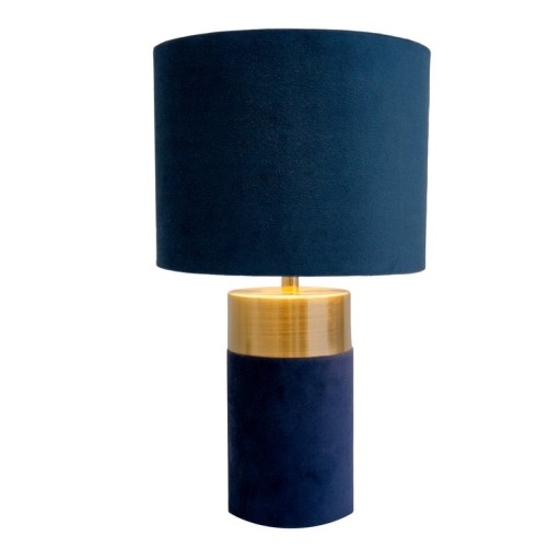 Tischleuchte "BORDO" 32cm hoch aus Metall und Velours in Gold und Blau, mit E14-Fassung, Lampe für Esszimmer, Wohnzimmer, Diele oder Büro