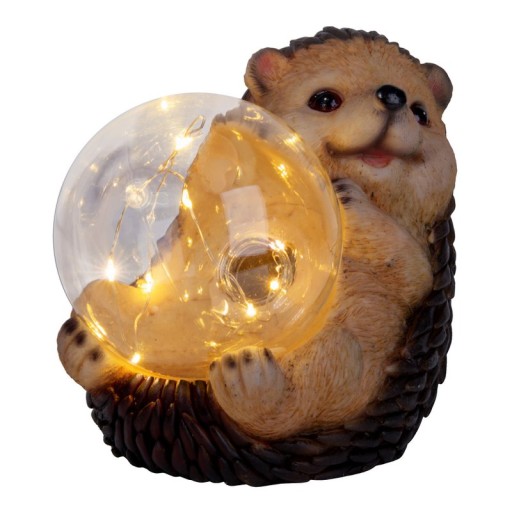 LED Solarleuchte "Igel" für Terrasse und Garten, aus braunem Kunststoff, mit fest verbauten LEDs, Deko Lampe für Außen 17 x 14,5 x 12 cm