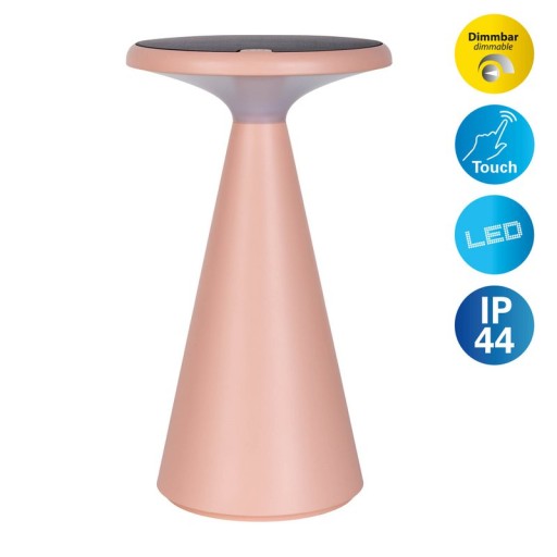 Solar battery table lamp "Palu" for outside and inside, made of plastic in pink, 20 cm high