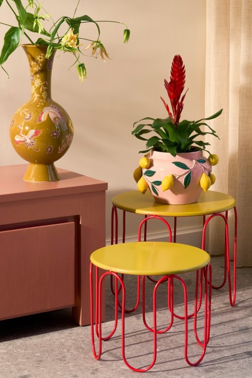 Dione side table - Set of 2 - H40 x Ø46 cm - Metal - Yellow
