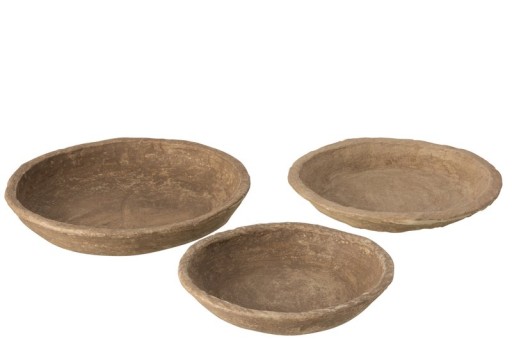 J-Line Set van 3 Schalen Chad | Bruin Papier-Maché | Decoratieve Trays