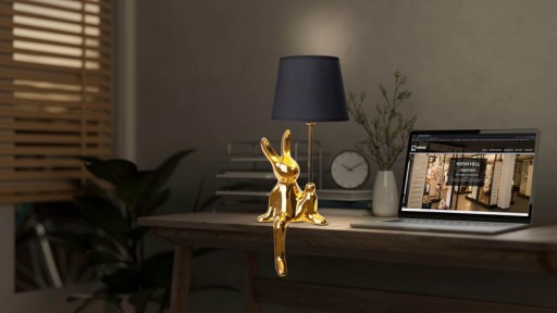 Table lamp "Helge" Ø 18 cm, height approx. 45 cm, made of ceramic in black and gold, black text blades