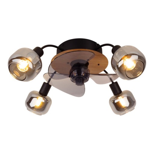 Ceiling lamp including fan "Fumoso", in black, brown and nature, for E27, Ø 51 cm