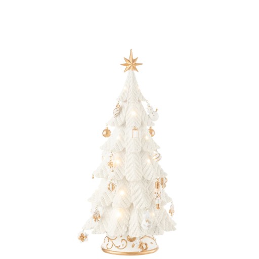 J-Line decoratie Kerstboom Ornamenten - polyresin - wit/goud - S - LED