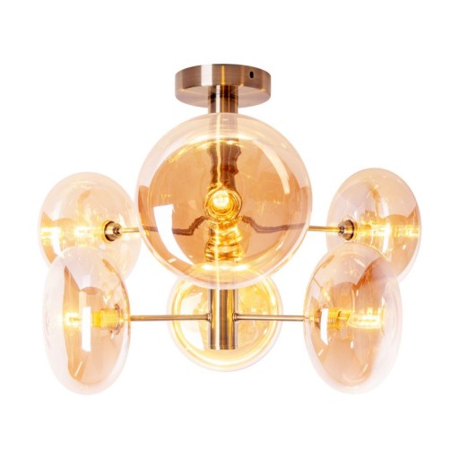 Deckenleuchte "ORION" Ø ca. 53 cm amber, aus messingfarbenem Metall und Glas in amber, G9-Sockel, Beleuchtung für Wohnzimmer, Esszimmer oder Büro.