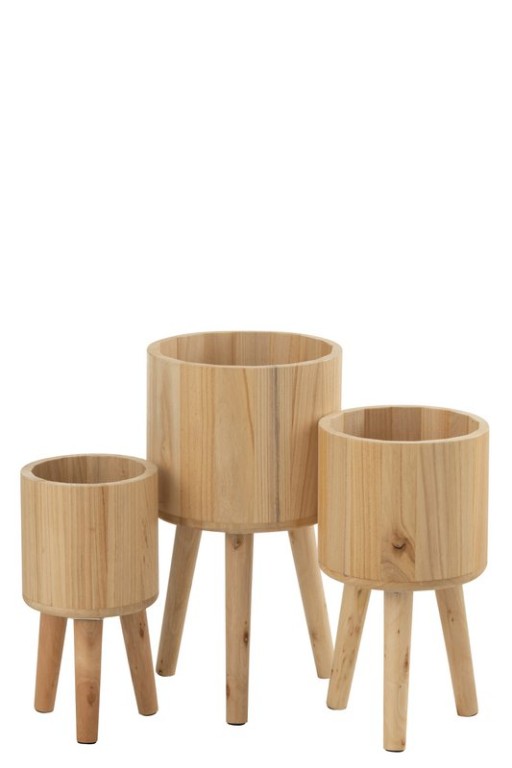 J-Line flower pots Classic - wood - natural - Ø 27.00 cm - 3 pieces