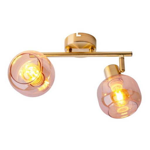 2er Spot/Deckenleuchte "LIBBY", klassische Deckenlampe aus messingfarbenem Metall und getöntem Glas in Amber, mit E14-Fassung, für Esszimmer, Wohnzimmer, Diele oder Büro, 40 cm lang