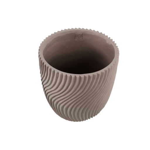 Lianna Beige Cement Round Pot Line Pattern L